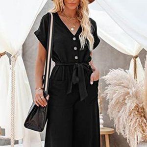 Acelitt Womens Ladies Casual V Neck Short Sleeve Button Down High Waisted Sz XL